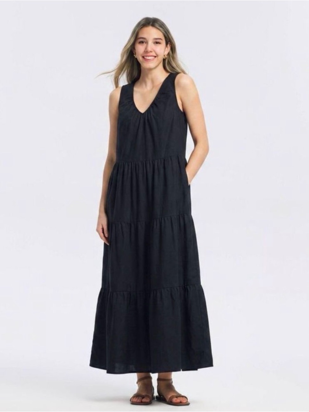 a new day Black Sleeveless V-Neck Tiered Maxi Dress